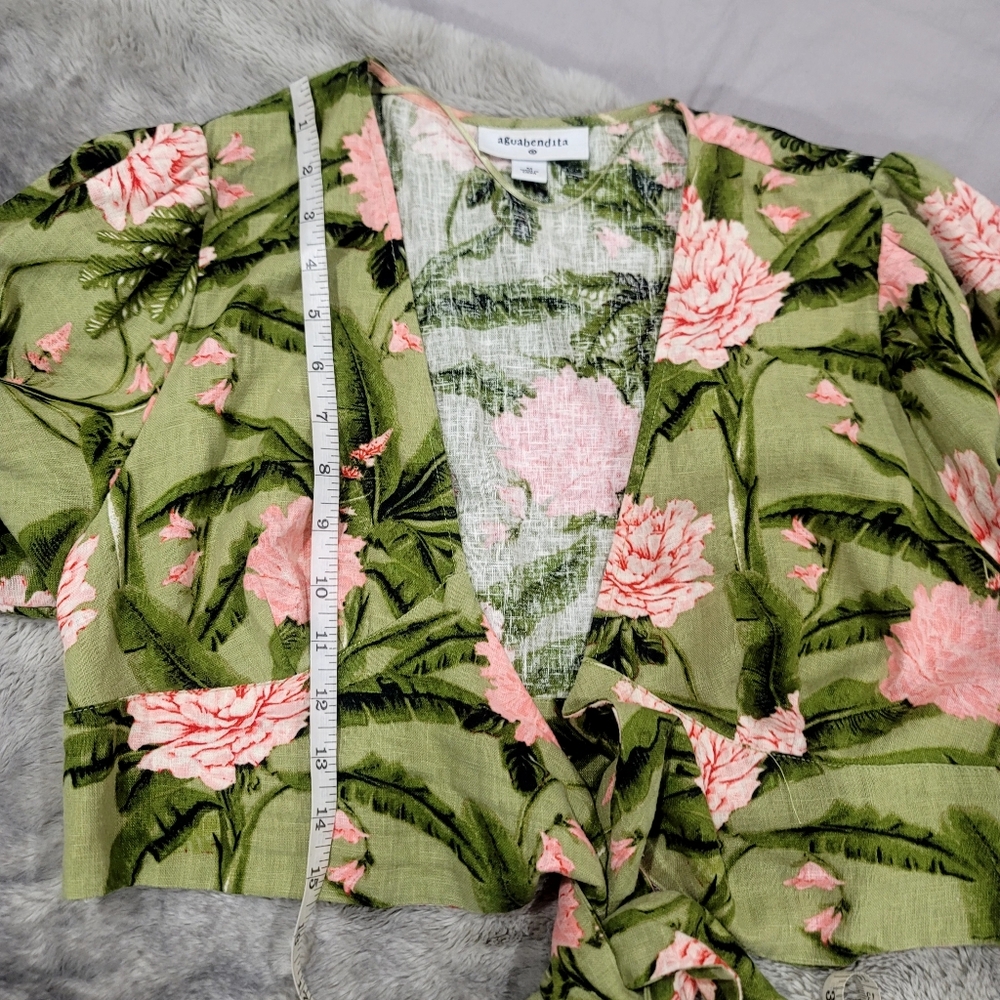 Agua Bendita Peony Print Croped Wrap Top Size Medium - Picture 8 of 15